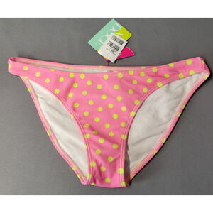 Agua Doce Full Bikini Bottom Swimsuit Womens Medium Pink Yellow Polka Dot New